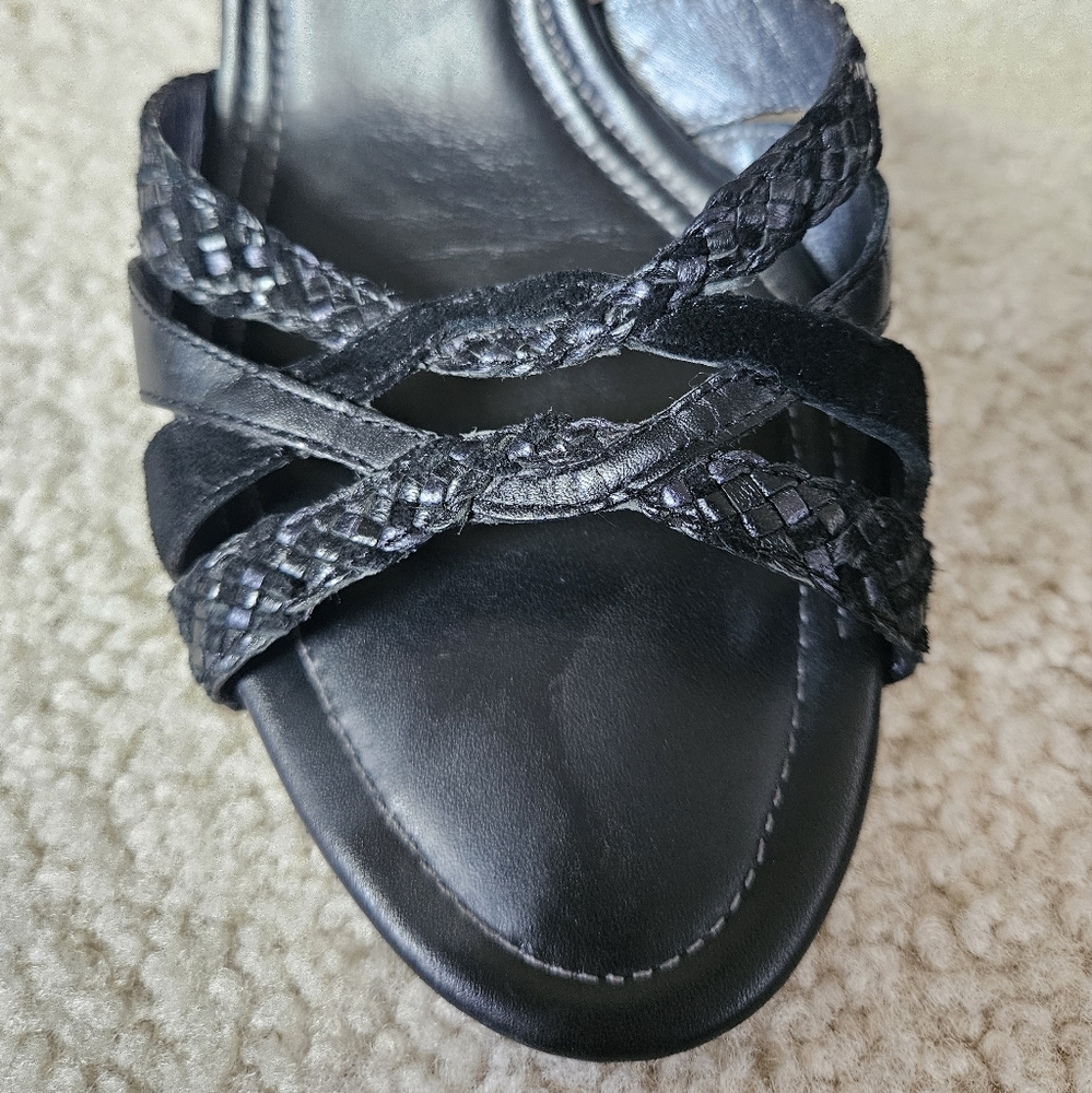 Vintage Cole Haan Strappy High Heel Ankle Strap Black Braided Leather Womens 7 - Picture 3 of 10